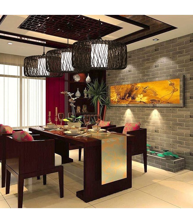 Bamboo Lampshade Pendant Light Black Handmade - Noah D50xH30cm