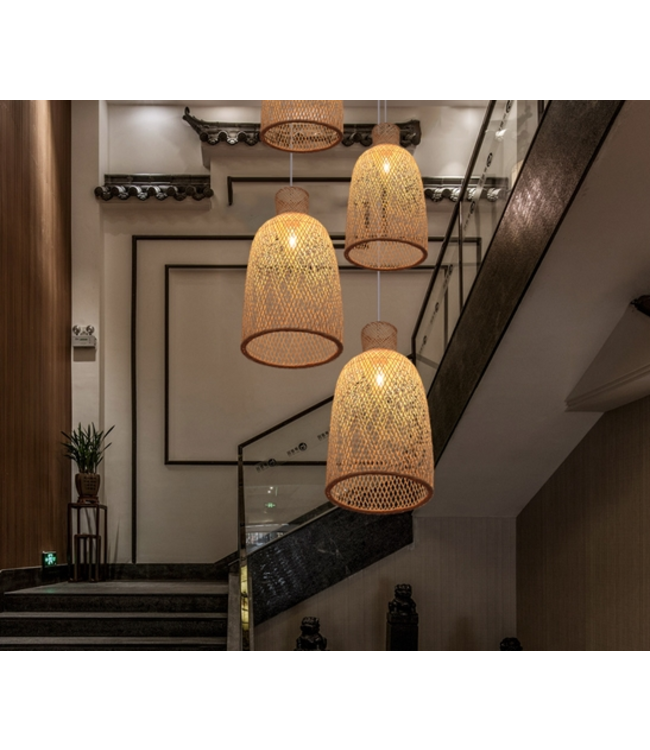 Bamboo Lampshade Pendant Light Handmade - Paisley D30xH55cm