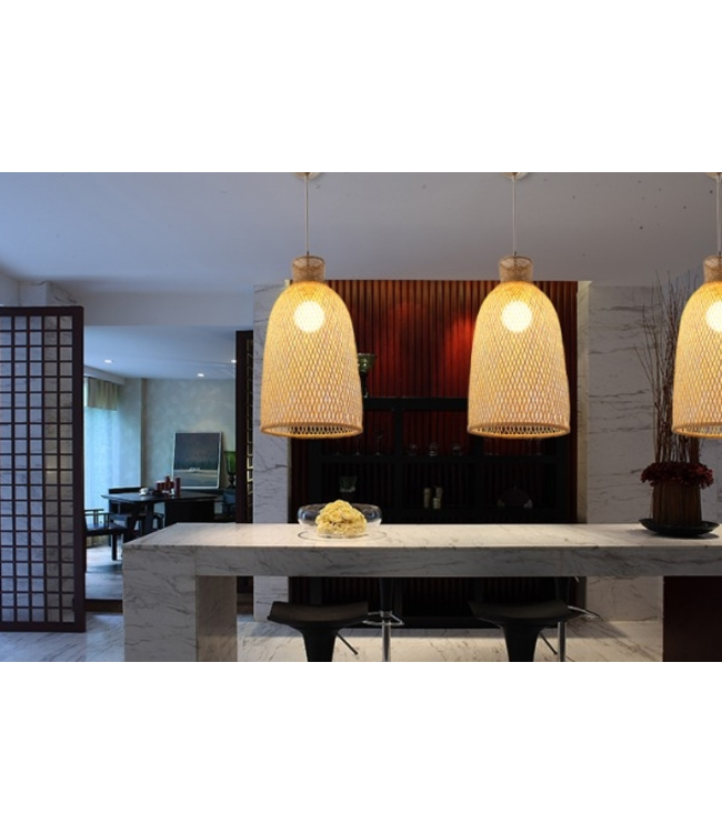 Bamboo Lampshade Pendant Light Handmade - Paisley D30xH55cm