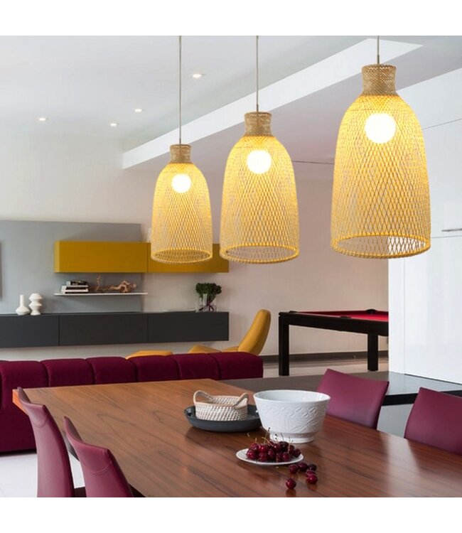 Bamboo Lampshade Pendant Light Handmade - Paisley D30xH55cm