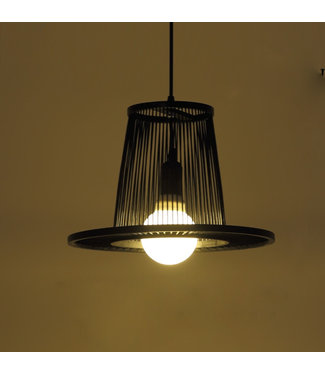 Fine Asianliving Lampe á Suspension Bambou Noir Fait Main - Maury D35xH23cm