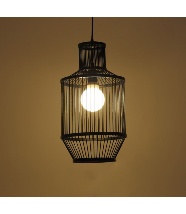 Bambus Hängelampe Pendelleuchte Schwarz Handgefertigt - Miko D25xH47cm