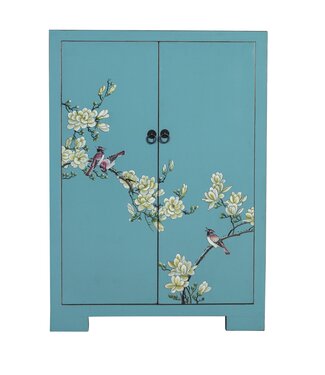 Fine Asianliving Chinesischer Schrank Blau Handbemalte Blüten B80xT35xH99cm