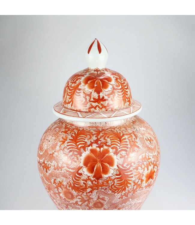 Chinese Gemberpot Draak Rood Handgeschilderd D33xH61cm
