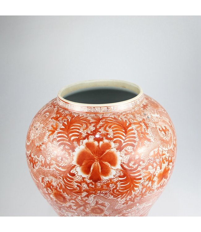 Chinese Gemberpot Draak Rood Handgeschilderd D33xH61cm