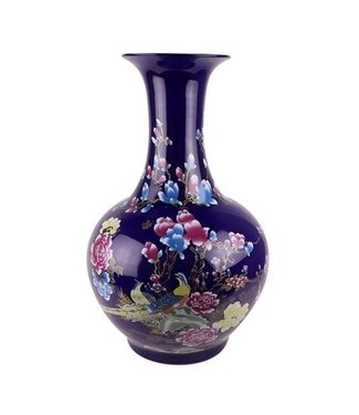 Fine Asianliving Vase Chinois Porcelaine Fleurs Marines D37xH58cm