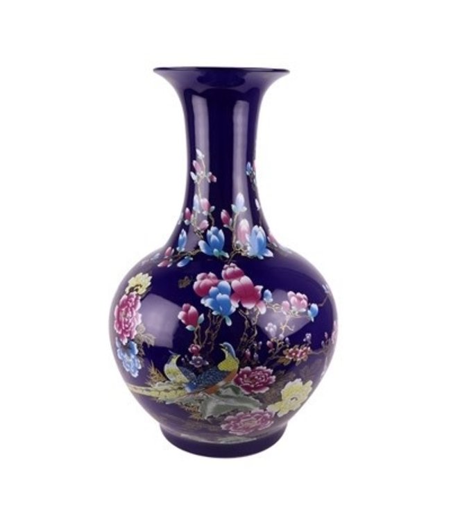 Vaso Cinese Porcellana Fiori Blu Scuro D37xH58cm D37xH58cm