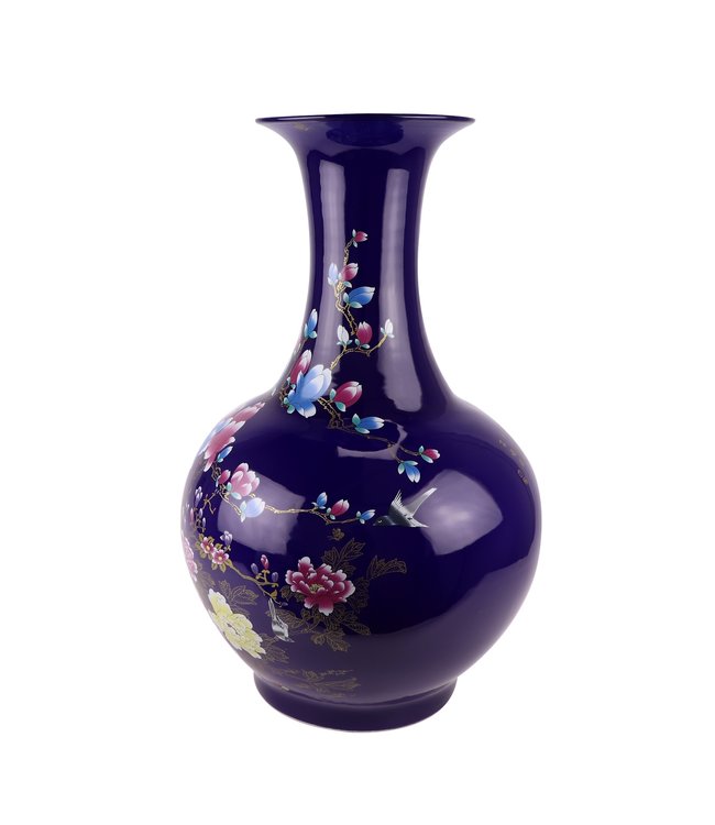 Chinesische Vase Porzellan Marine Blüten D37xH58cm