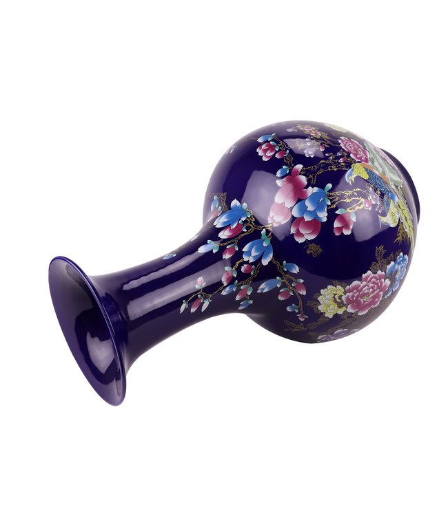 Jarrón Chino de Porcelana Flores Marin Azul D37xAlto58cm