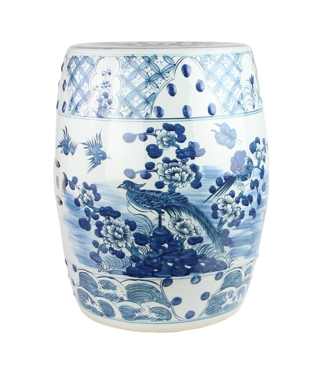 Keramik Hocker Blau Weiß Handbemalt D33xH45cm