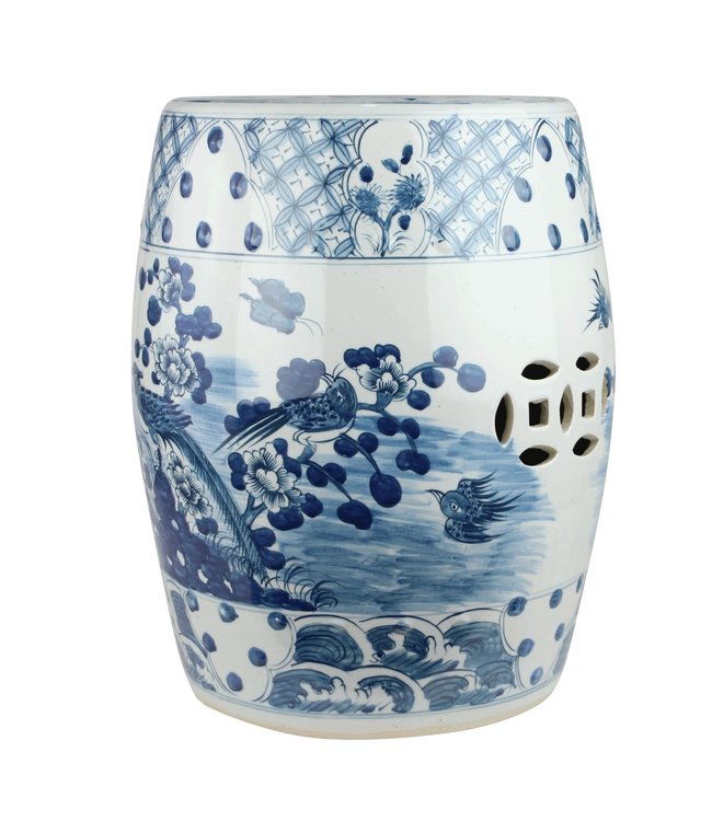 Keramik Hocker Blau Weiß Handbemalt D33xH45cm