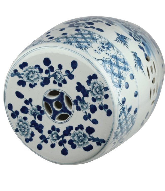 Keramik Hocker Blau Weiß Handbemalt D33xH45cm