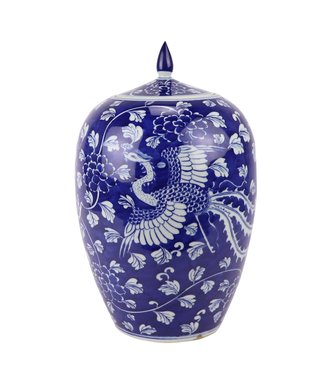 Fine Asianliving Pot à Gingembre Chinois Porcelaine Bleu Peint À La Main Dragon Phénix D22xH35cm