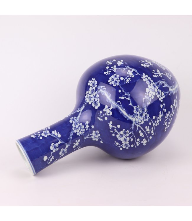 Vase Chinois En Porcelaine Bleue Peint À La Main Fleurs D22xH36cm