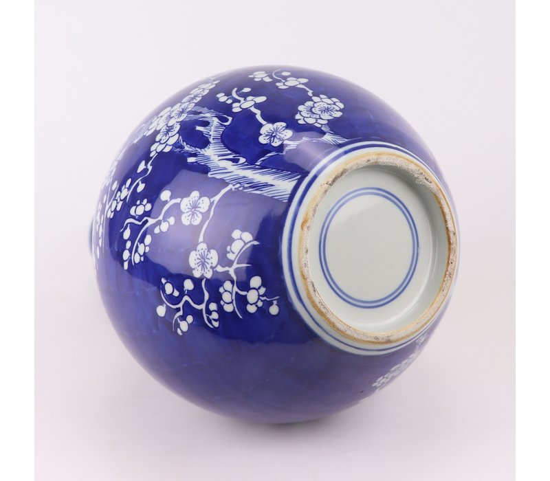 Vase Chinois En Porcelaine Bleue Peint À La Main Fleurs D22xH36cm