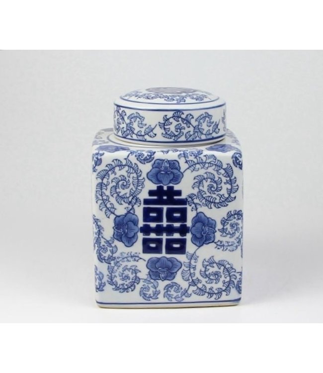 Pot à Gingembre Chinois Bleu Blanc Porcelaine Double Bonheur D16xH22cm