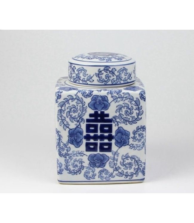 Tarro de Jengibre Chino Templo Porcelana Doble Felicidad Azul Blanca A16xD16xAlto22cm