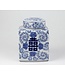 Fine Asianliving Pot à Gingembre Chinois Bleu Blanc Porcelaine Double Bonheur D16xH22cm