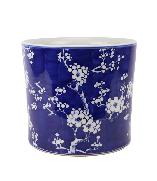 Chinese Bloempot Blauw Handgeschilderd Bloesems D22xH20cm