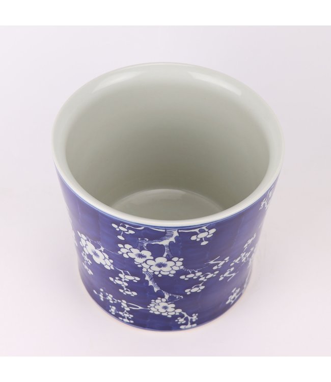Vaso da Fiori Cinese Fiori Dipinti a Mano Blu D22xH20cm