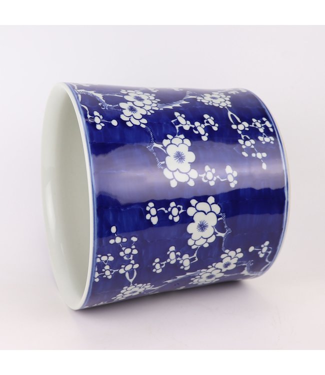 Chinese Flower Pot Blue Handpainted Blossoms D22xH20cm