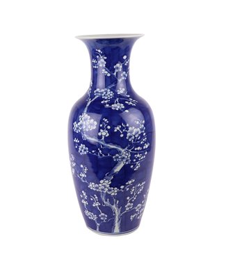 Fine Asianliving Chinese Vase Blue Handpainted Blossoms D20xH44cm