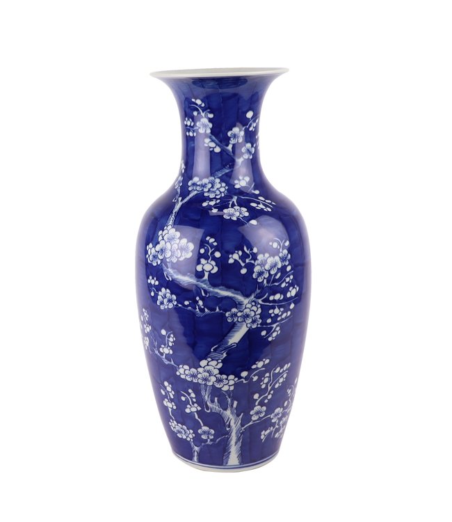 Chinese Vase Blue Handpainted Blossoms D20xH44cm