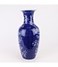 Vase Chinois En Porcelaine Bleu Peint À La Main Fleurs D20xH44cm