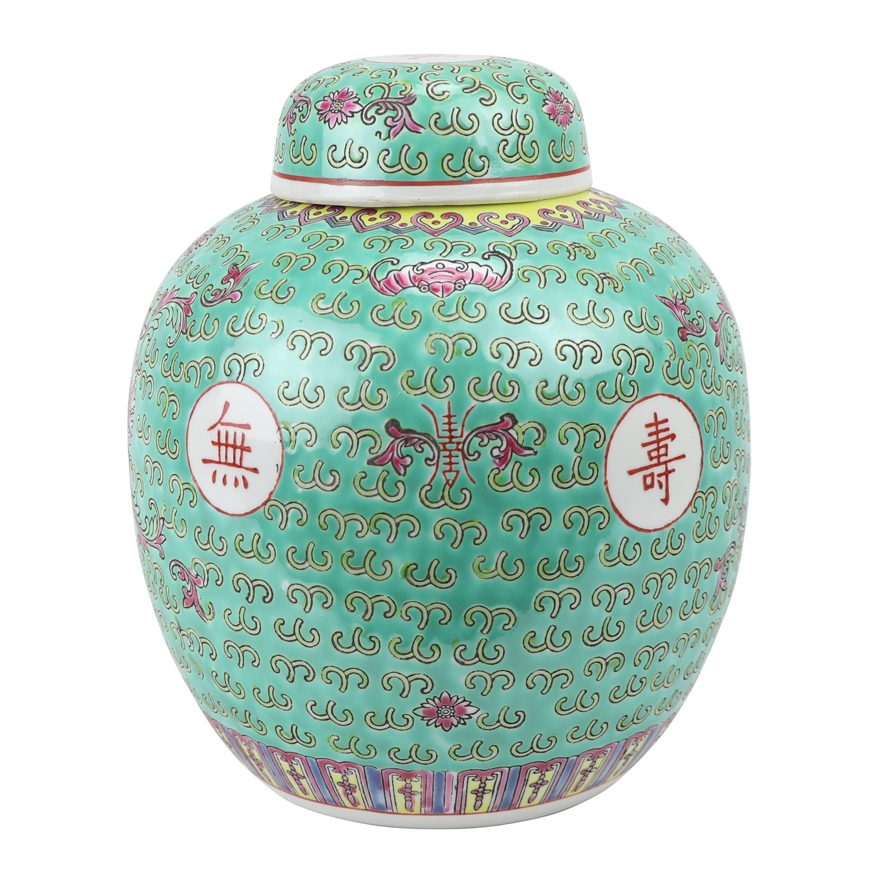 Chinese Ginger Jar Green Handpainted Longevity D21xH25cm Orientique