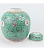 Tarro de Jengibre Chino Templo Porcelana Verde Pintado a Mano Wan Shou Wu Jiang Longevidad D21xAlto25cm