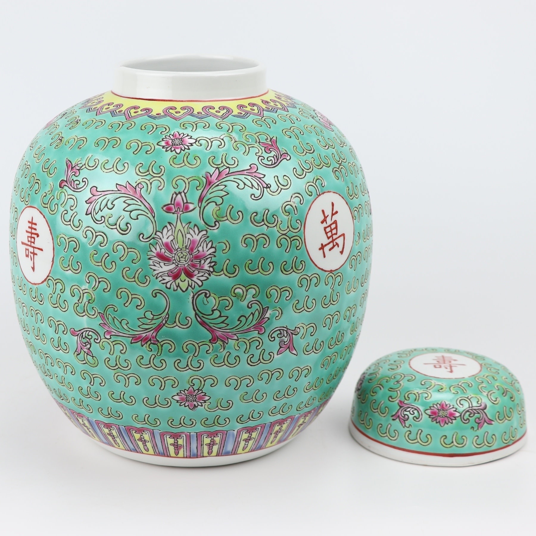Chinese Ginger Jar Green Handpainted Longevity D21xH25cm Orientique