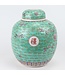 Tarro de Jengibre Chino Templo Porcelana Verde Pintado a Mano Wan Shou Wu Jiang Longevidad D21xAlto25cm