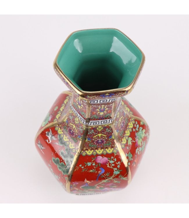 Chinesische Vase Porzellan Blumen Vögel Rot D19xH32cm