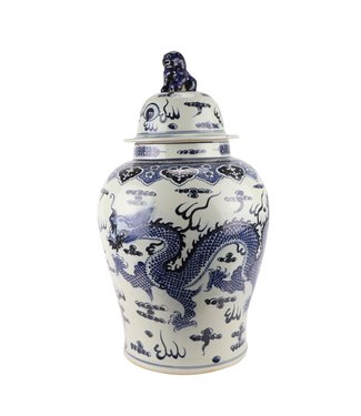 Fine Asianliving Ginger Jar Cinese Drago Blu Dipinto a Mano D34xH65cm