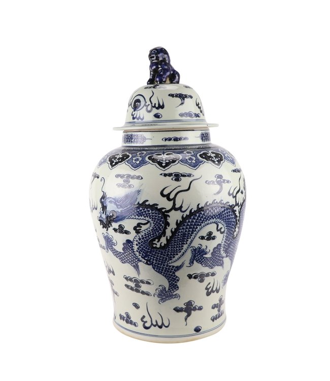 Ginger Jar Cinese Drago Blu Dipinto a Mano D34xH65cm