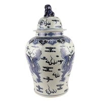Pot à Gingembre Chinois Porcelaine Dragon Bleu Peint À La Main D34xH65cm