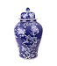 Tarro de Jengibre Chino Templo Porcelana Flores Azul Blanca Pintado a Mano D34xAlto60cm