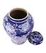 Tarro de Jengibre Chino Templo Porcelana Flores Azul Blanca Pintado a Mano D34xAlto60cm