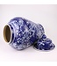 Tarro de Jengibre Chino Templo Porcelana Flores Azul Blanca Pintado a Mano D34xAlto60cm