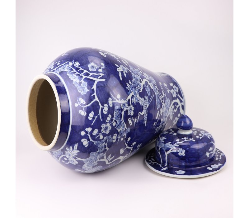 Pot de Gingembre Chinois Fleurs de Porcelaine Bleu Peint à la Main D34xH60cm