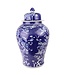Tarro de Jengibre Chino Templo Porcelana Flores Azul Blanca Pintado a Mano D34xAlto60cm