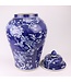 Tarro de Jengibre Chino Templo Porcelana Flores Azul Blanca Pintado a Mano D34xAlto60cm