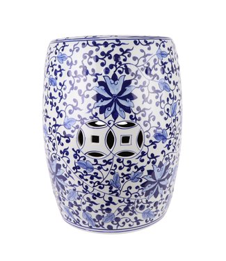 Fine Asianliving Sgabello Da Giardino In Ceramica Dipinto a Mano Blu Bianco D33xH44cm