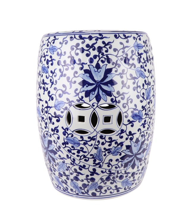 Ceramic Garden Stool Handpainted Blue White D33xH44cm