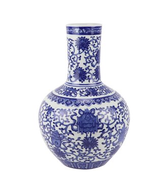 Fine Asianliving Vaso Cinese Porcellana Loto Blu Bianco D22xH34cm