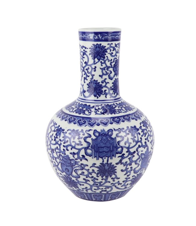 Chinese Vase Porcelain Blue White Lotus D22xH34cm