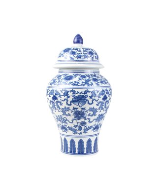 Fine Asianliving Chinesische Vase mit Deckel Porzellan Lotus Blau Weiß D22xH37cm