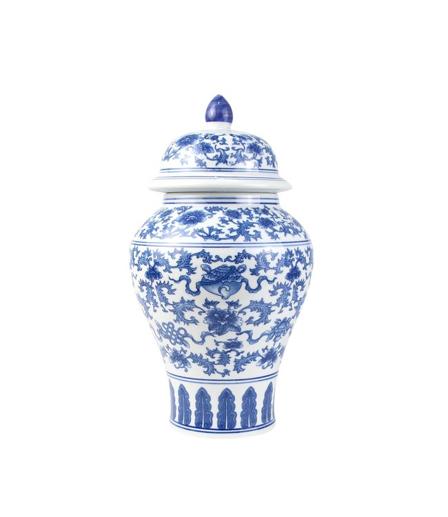 Chinesische Vase mit Deckel Porzellan Lotus Blau Weiß D22xH37cm