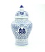 Tarro de Jengibre Chino Templo Porcelana Doble Felicidad Azul Blanca D22xAlto40cm