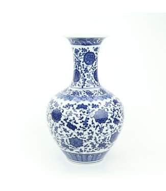 Fine Asianliving Chinesische Vase Porzellan Lotus Blau Weiß D21xH33cm